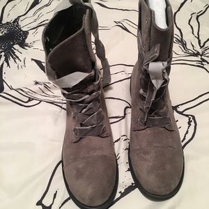 Gray suede combat boots